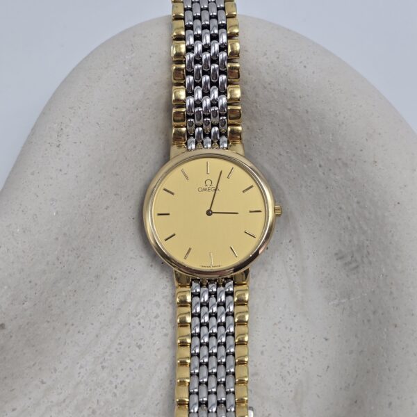 OMEGA - delikatny zegarek vintage na bransolecie w bikolorze