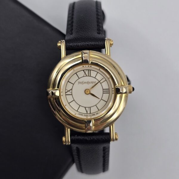 YSL - złoty zegarek vintage na czarnym pasku
