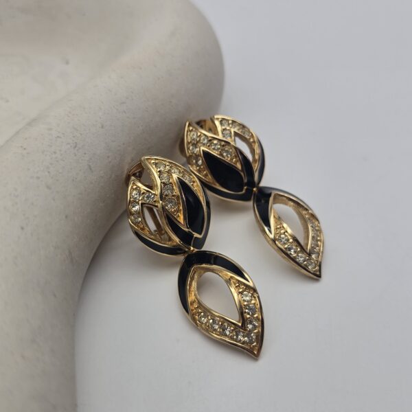 DIOR - wiszące klipsy vintage z emalią i kryształkami przód