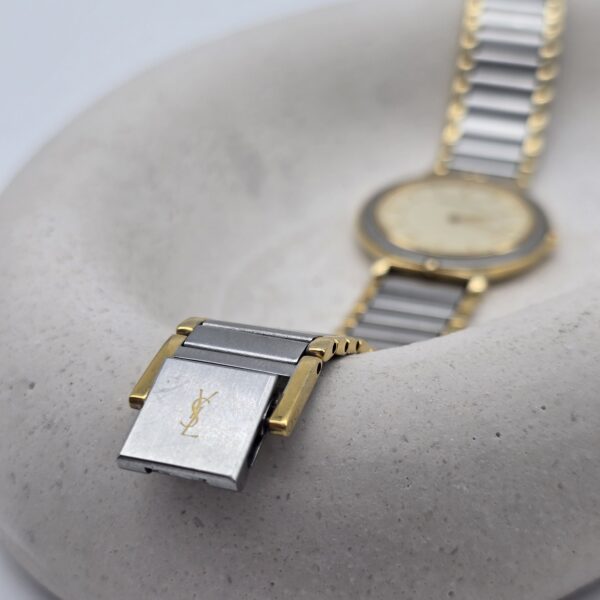 YSL – minimalistyczny zegarek vintage w bikolorze, lata 90. zapinka