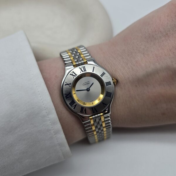 CARTIER - zegarek vintage na bransolecie, Must de Cartier 21, lata 90. - obrazek 6