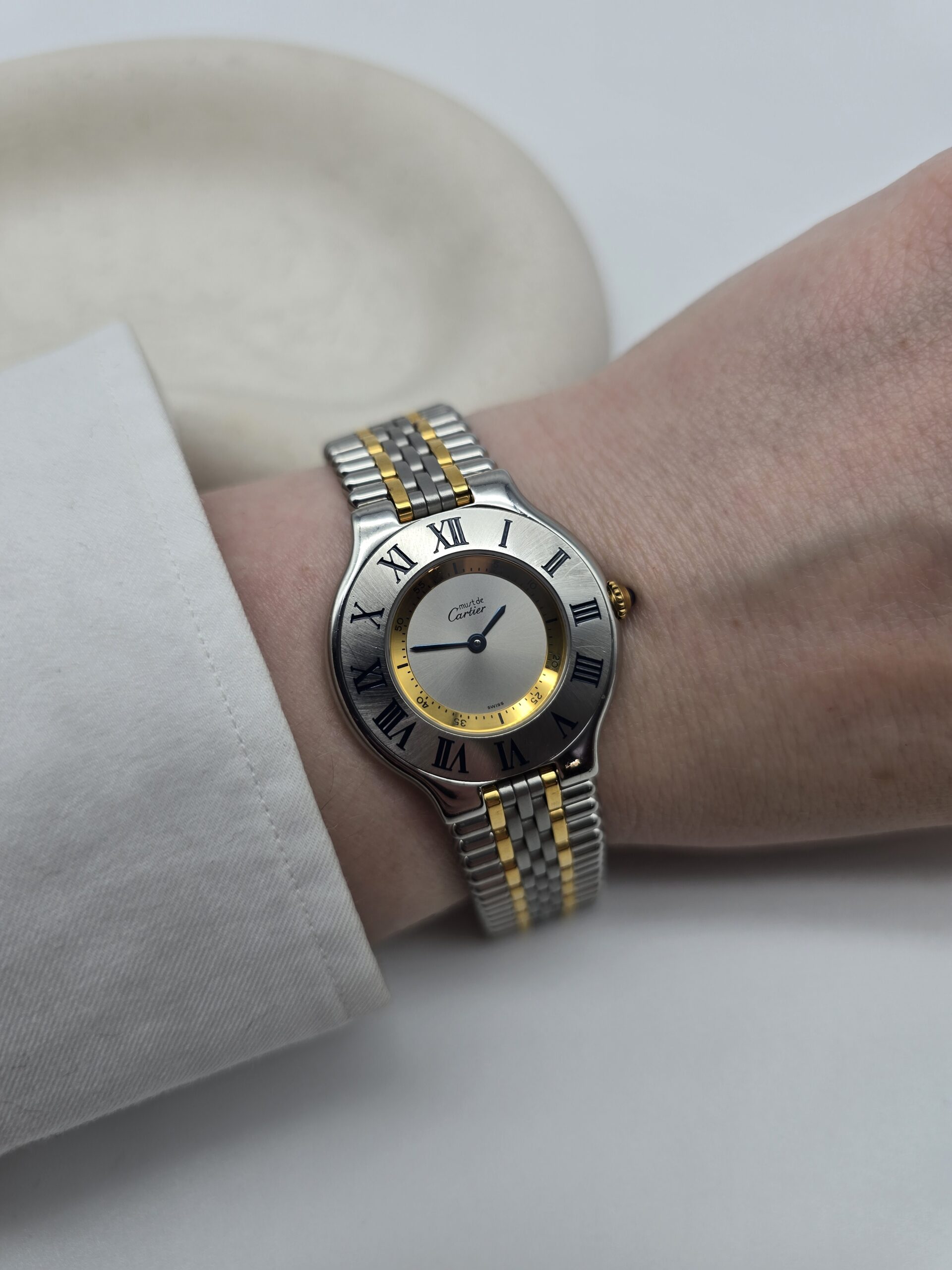 CARTIER - zegarek vintage na bransolecie, Must de Cartier 21, lata 90. - obrazek 6