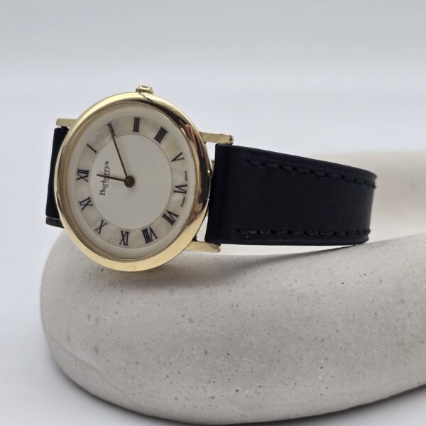 BURBERRY – zegarek vintage na czarnym pasku, masa perłowa, lata 90.