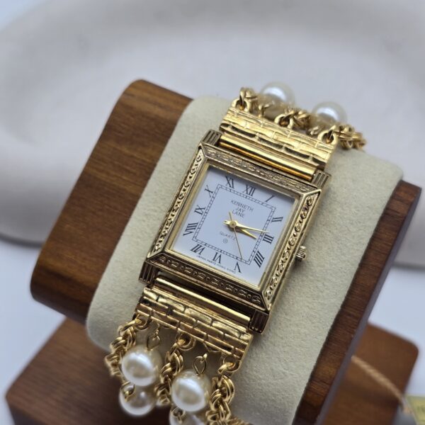 KENNETH JAY LANE - elegancki zegarek vintage z perłami, lata 90. front