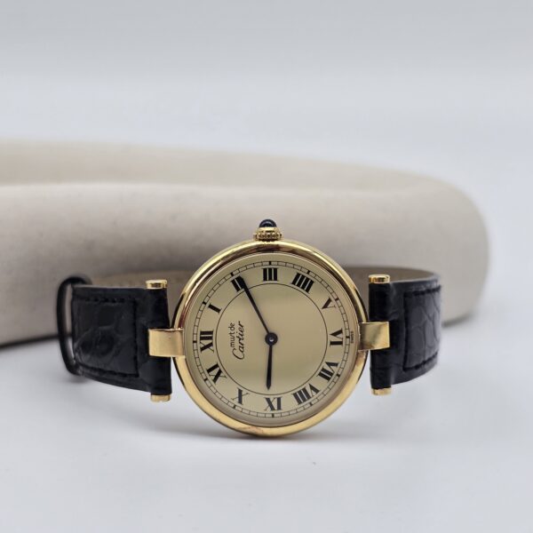 CARTIER - zegarek vintage Must de Cartier Vendôme Vermeil z rzymskimi indeksami front