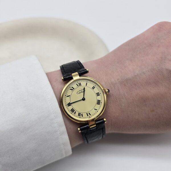 CARTIER - zegarek vintage Must de Cartier Vendôme Vermeil z rzymskimi indeksami na ręku