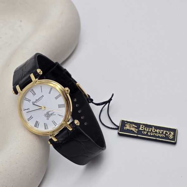 BURBERRY - złoty zegarek vintage z rzymskimi indeksami, lata 90.