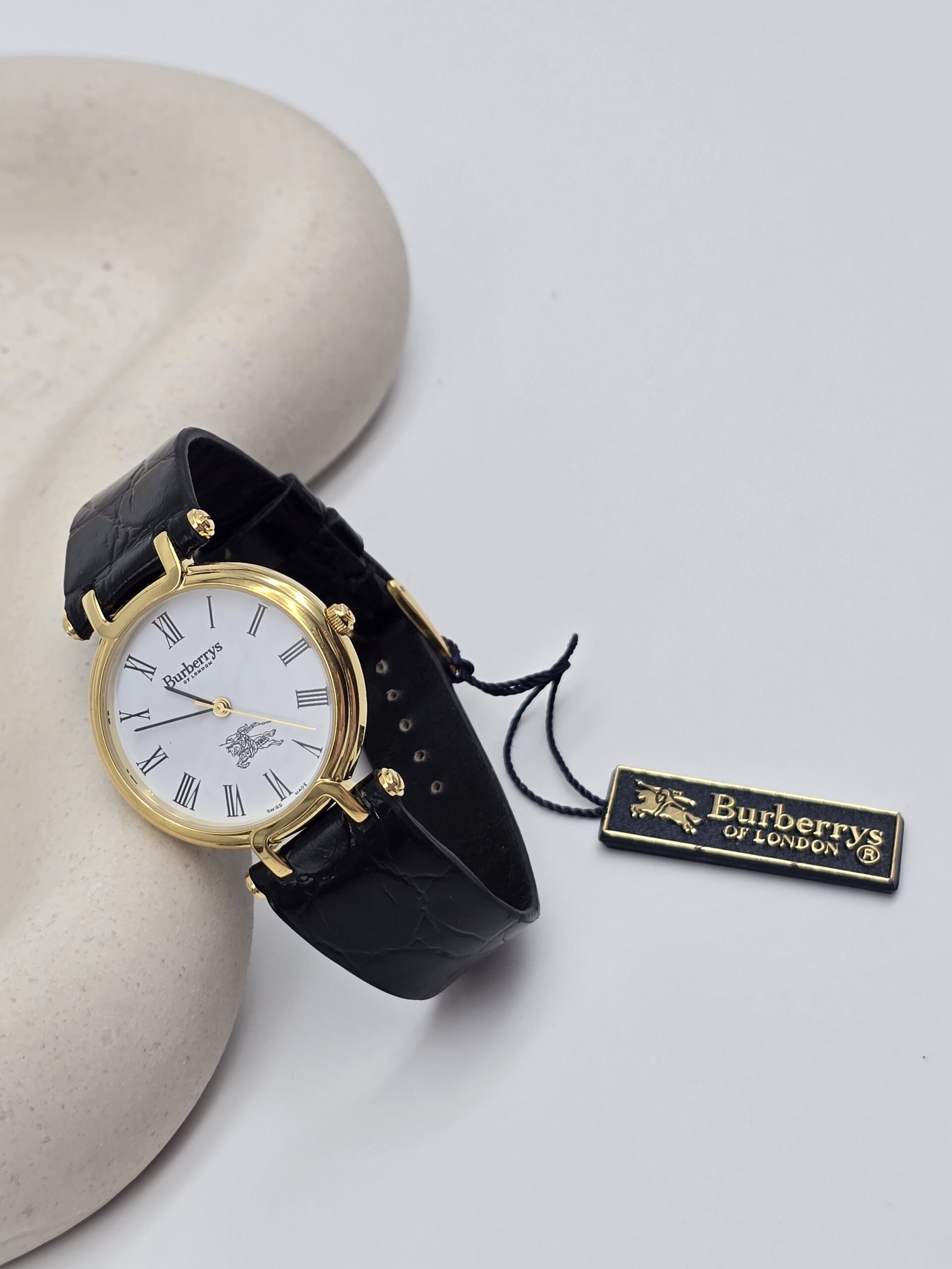 BURBERRY - złoty zegarek vintage z rzymskimi indeksami, lata 90.