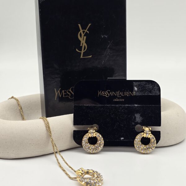 YSL - złoty komplet vintage z kryształkami, lata 90.