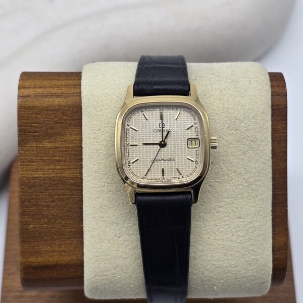 OMEGA – zegarek vintage złoty Seamaster z datownikiem, lata 90. front
