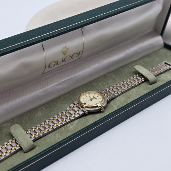 GUCCI - minimalistyczny zegarek vintage w bikolorze, lata 90.