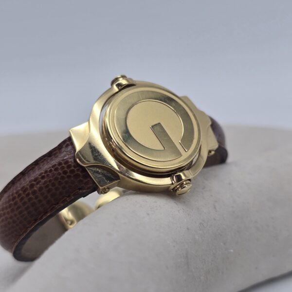 GUCCI - elegancki zegarek vintage z brązowym paskiem, lata 90. bransoleta