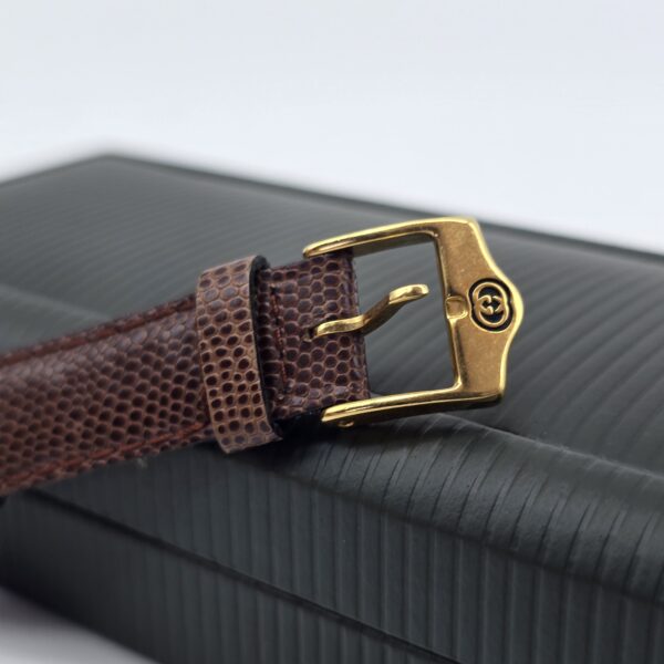 GUCCI- elegancki zegarek vintage na pasku, lata 90. zapięcie