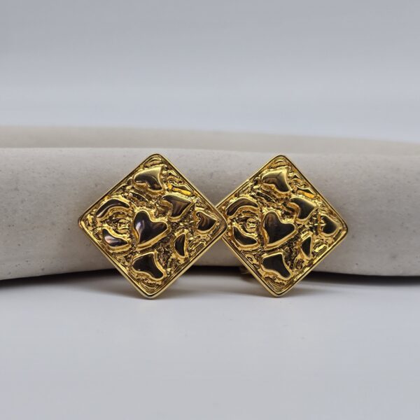 YSL - kwadratowe klipsy vintage z motywem serc, lata 90.