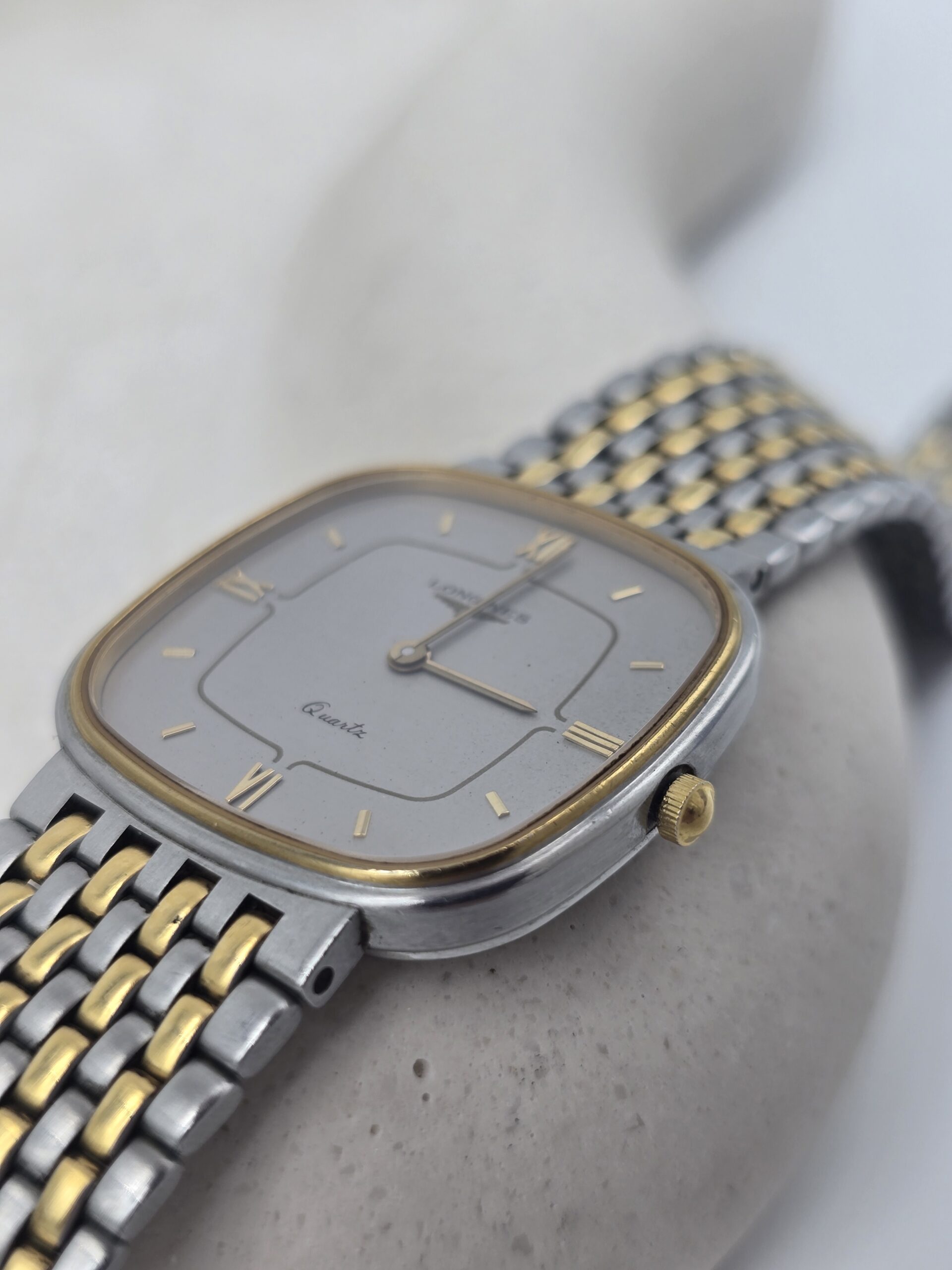LONGINES - ozdobny zegarek vintage na bransolecie, lata 90. koronka