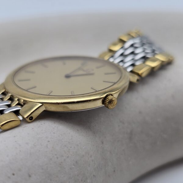 OMEGA De Ville - elegancki zegarek vintage na bransolecie z złotą tarczą koronka