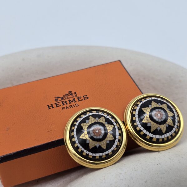 HERMÈS - ozdobne klipsy vintage z mozaiką