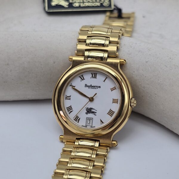 BURBERRY - elegancki zegarek vintage z rzymskimi indeksami, lata 90. tarcza