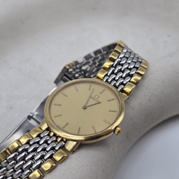 OMEGA De Ville - elegancki zegarek vintage na bransolecie z złotą tarczą