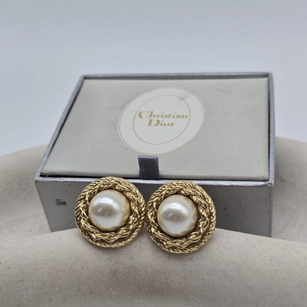 DIOR - eleganckie klipsy vintage z perłą, lata 80.