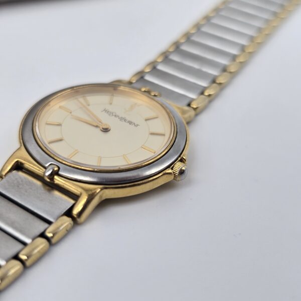 YSL - zegarek vintage na bransolecie z liniowymi indeksami, lata 90. koronka