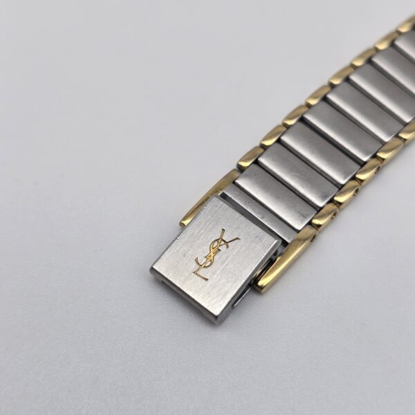 YSL - zegarek vintage na bransolecie z liniowymi indeksami, lata 90. zapięcie