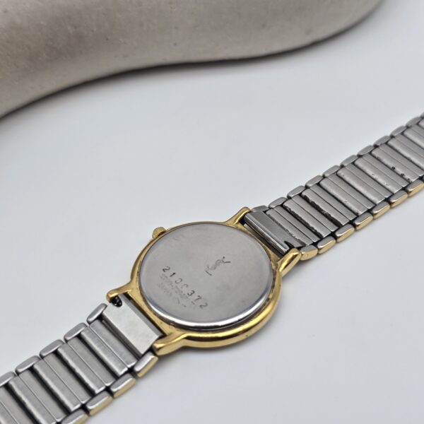 YSL - zegarek vintage na bransolecie z liniowymi indeksami, lata 90. tył