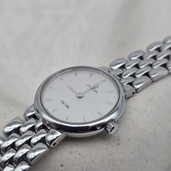 OMEGA De Ville - srebrny zegarek vintage na bransolecie tarcza