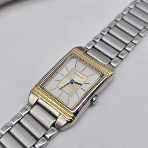 YSL - zegarek vintage na bransolecie ze złotymi akcentami, lata 90. koperta