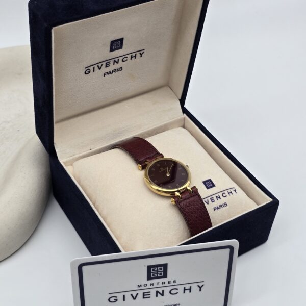 GIVENCHY Depose - elegancki zegarek vintage z bordową tarczą