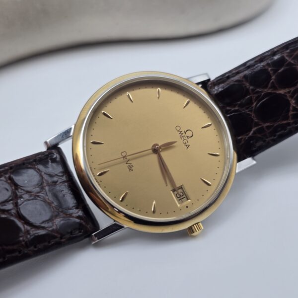 OMEGA De Ville - elegancki zegarek vintage z datownikiem, lata 90. tarcza