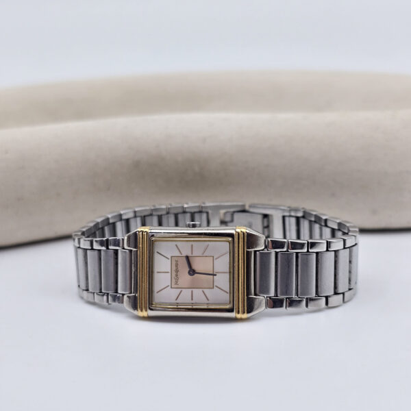 YSL - zegarek vintage na bransolecie ze złotymi akcentami, lata 90.