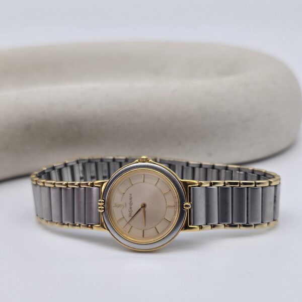 YSL - zegarek vintage na bransolecie w bikolorze, lata 90.