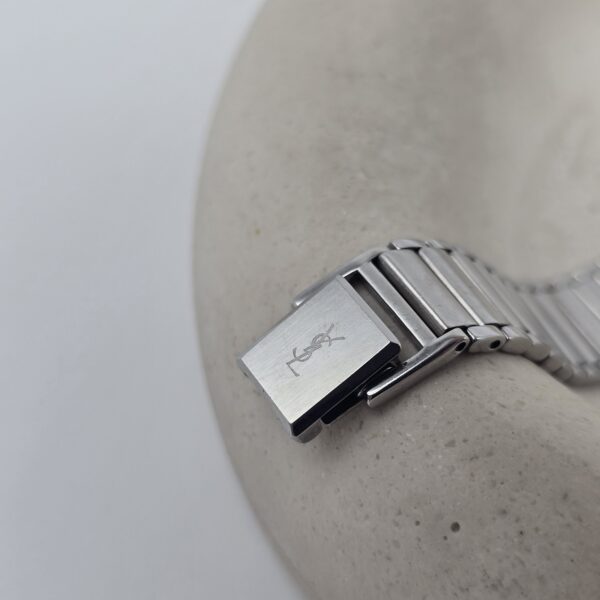 YSL - zegarek vintage na bransolecie z liniowymi indeksami, lata 90. zapiecie