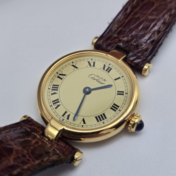 CARTIER Vermeil - zegarek vintage z rzymskimi indeksami, lata 90. tarcza