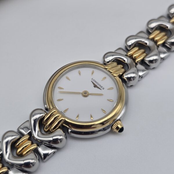 LONGINES - zegarek vintage na bransolecie z liniowymi indeksami tarcza