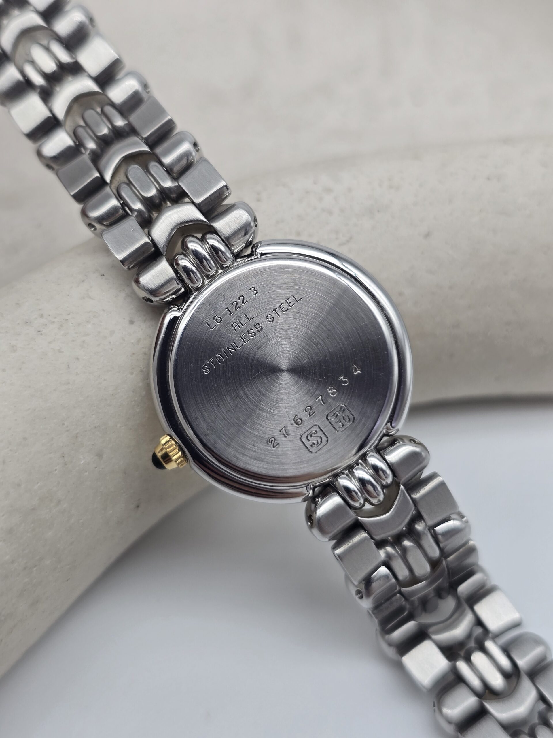 LONGINES - zegarek vintage na bransolecie z liniowymi indeksami tył