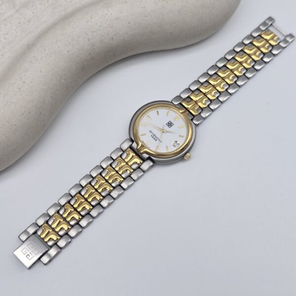 GIVENCHY - elegancki zegarek vintage na bransolecie z datownikiem front