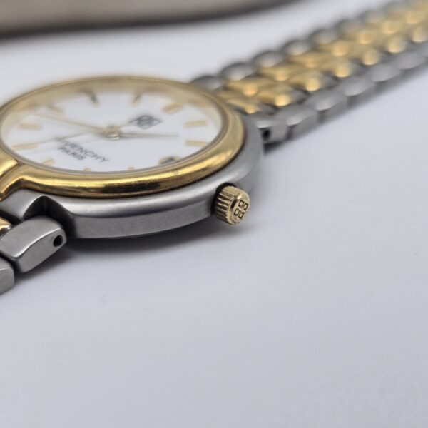 GIVENCHY - elegancki zegarek vintage na bransolecie z datownikiem koronka