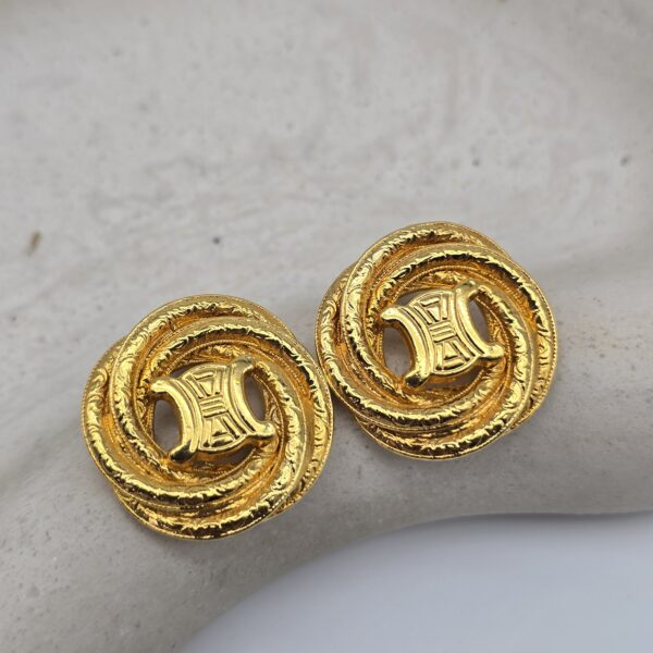 CELINE Triomphe Gold Macadam - eleganckie klipsy vintage z monogramem doda