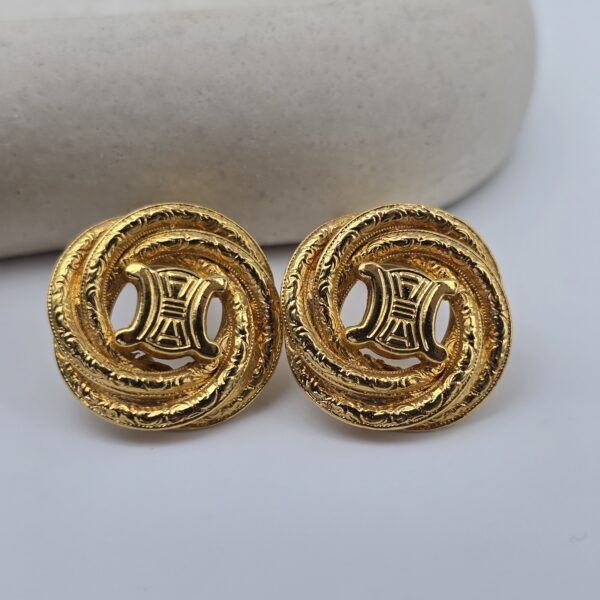 CELINE Triomphe Gold Macadam - eleganckie klipsy vintage z monogramem fornt