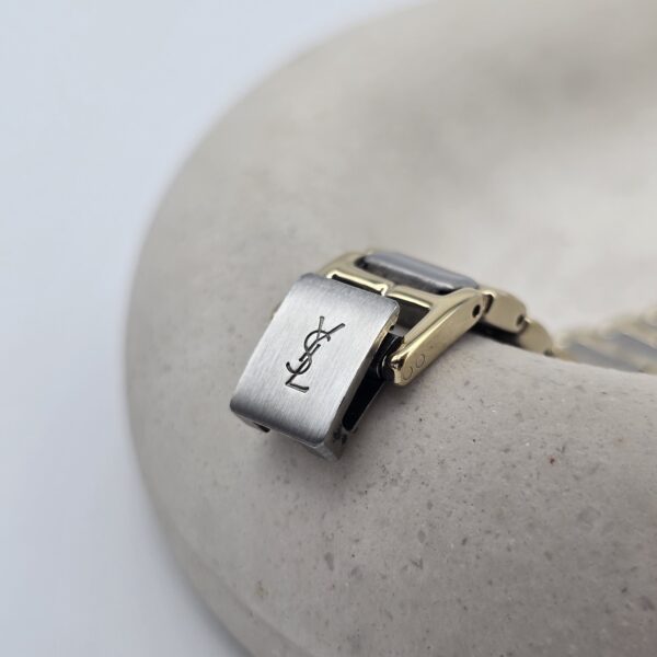 YSL - zegarek vintage na bransolecie z czarną tarczą, lata 90. zapięcie
