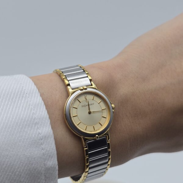 YSL - zegarek vintage na bransolecie z liniowymi indeksami, lata 90. reka