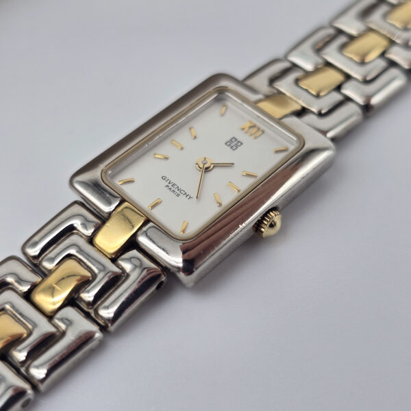 GIVENCHY - subtelny zegarek vintage na bransolecie z prostokątną tarczą koronka