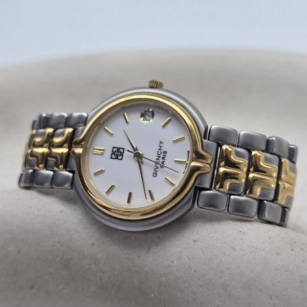 GIVENCHY - elegancki zegarek vintage na bransolecie z datownikiem