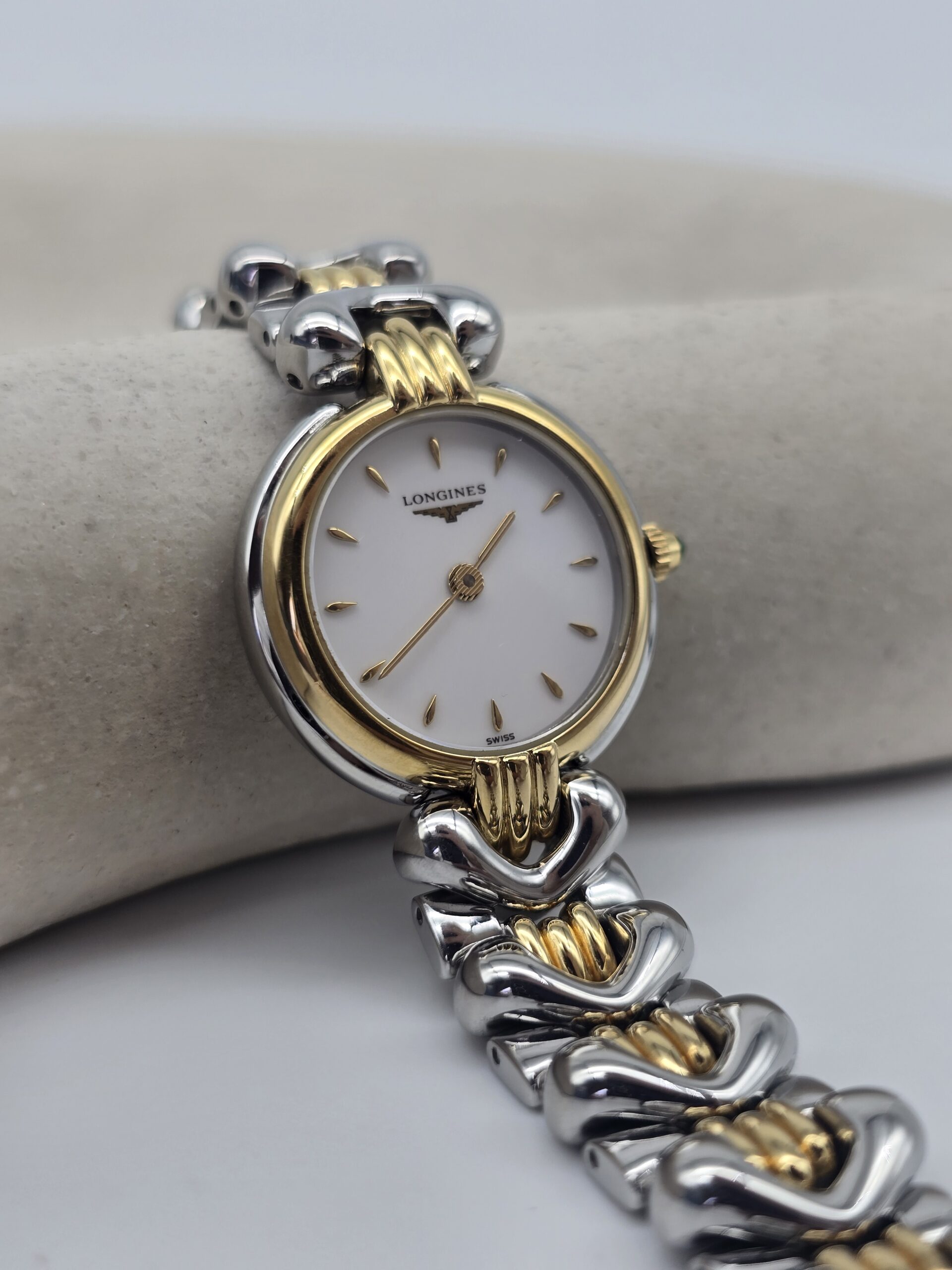 LONGINES - zegarek vintage na bransolecie z liniowymi indeksami