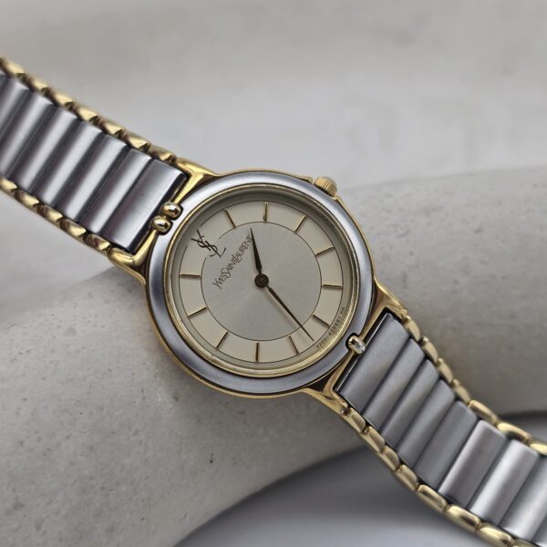 YSL - zegarek vintage na bransolecie w bikolorze, lata 90.