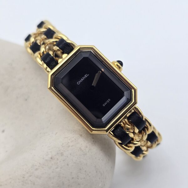 CHANEL Premiere L- elegancki zegarek vintage z minimalistyczną czarną tarczą