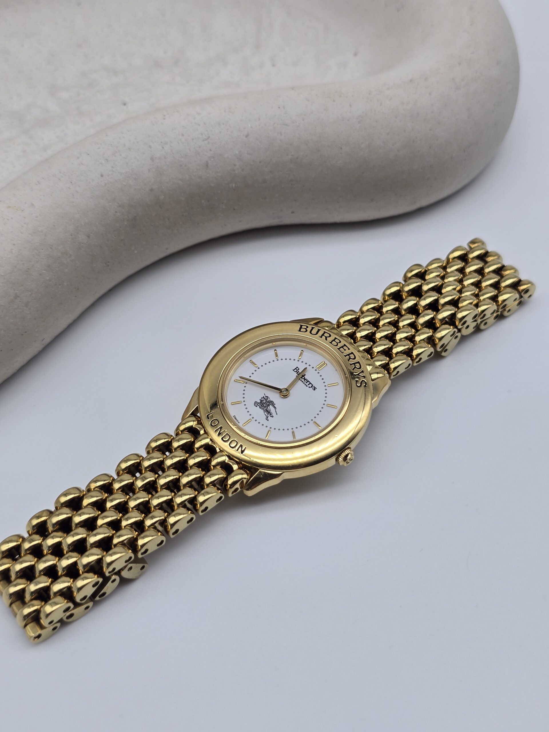 BURBERRY - elegancki zegarek vintage z liniowymi indeksami, lata 90. fornt