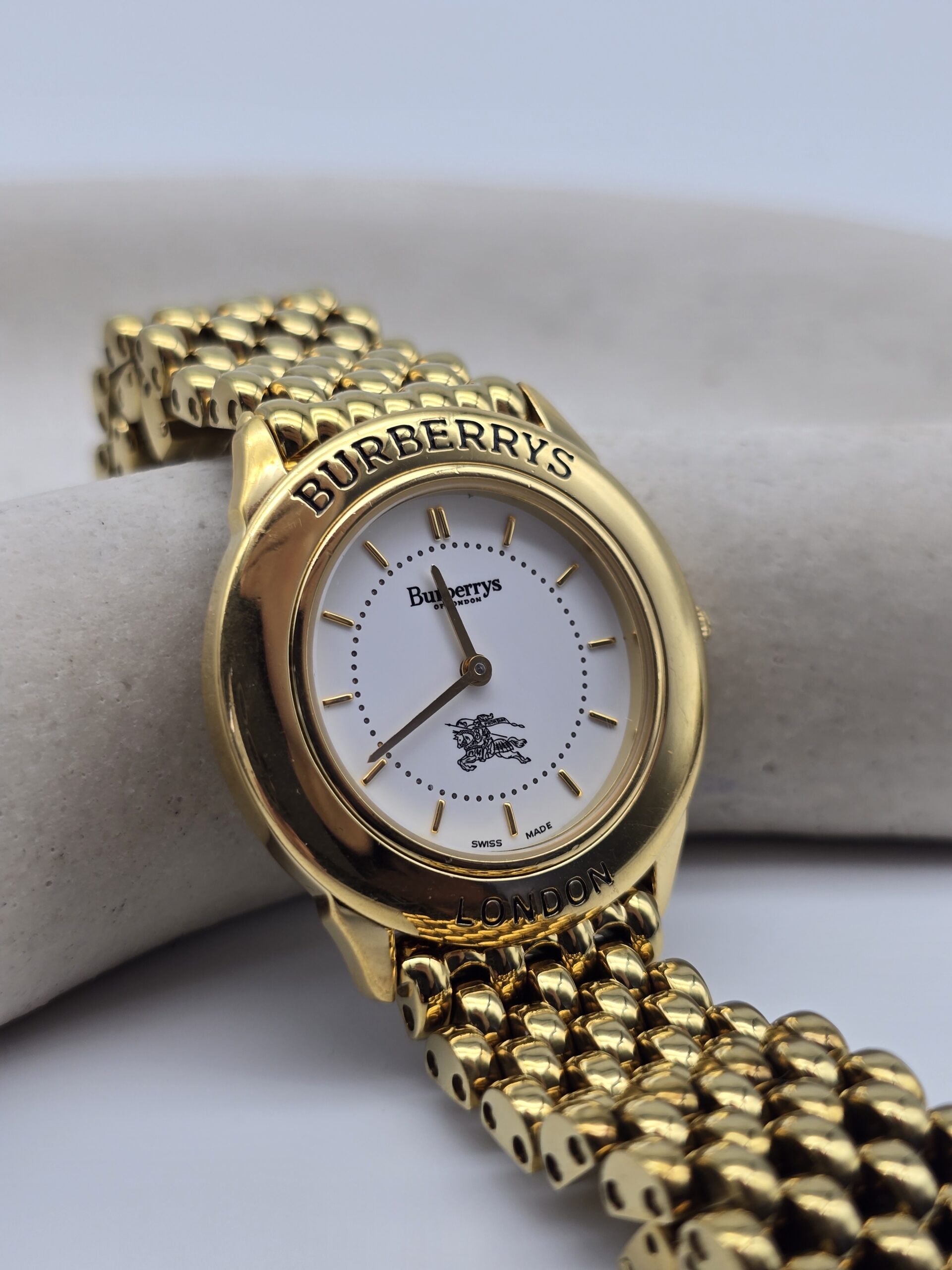 BURBERRY - elegancki zegarek vintage z liniowymi indeksami, lata 90.